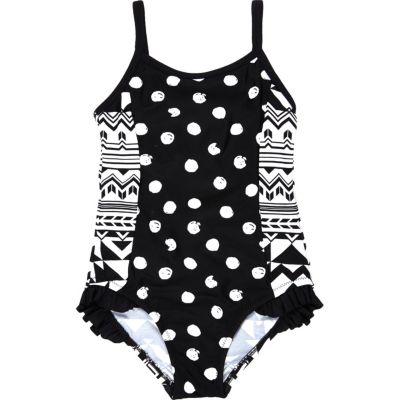 Mini girls black spot print swimsuit